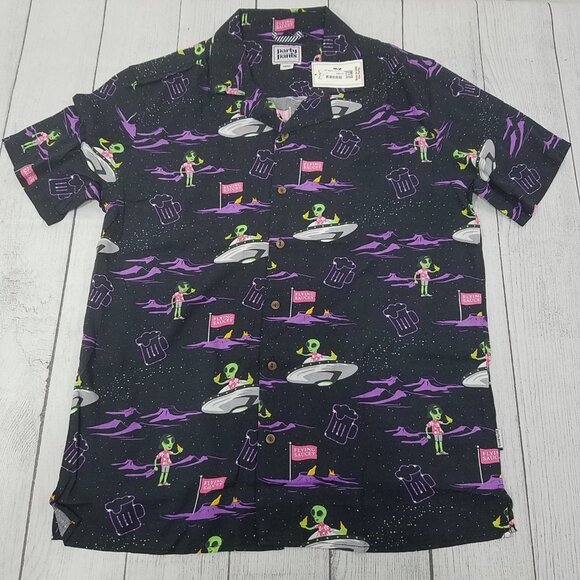 Party Pants Flying Saucey Alien Button Up Shirt Mens Size Small - Picture 1 of 3
